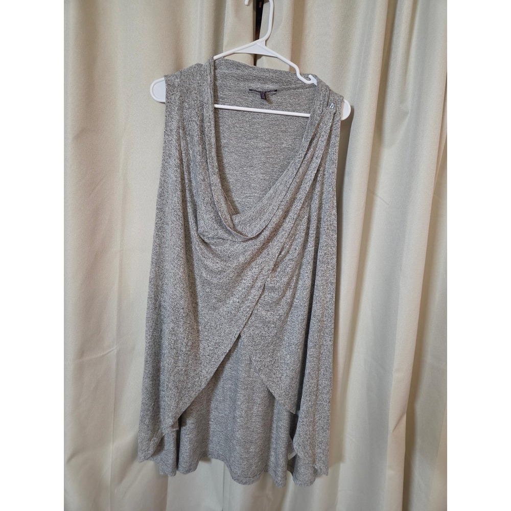 Olivia Sky Grey Marled Convertible Cowl Neck Sleeveless Cardigan Vest XL